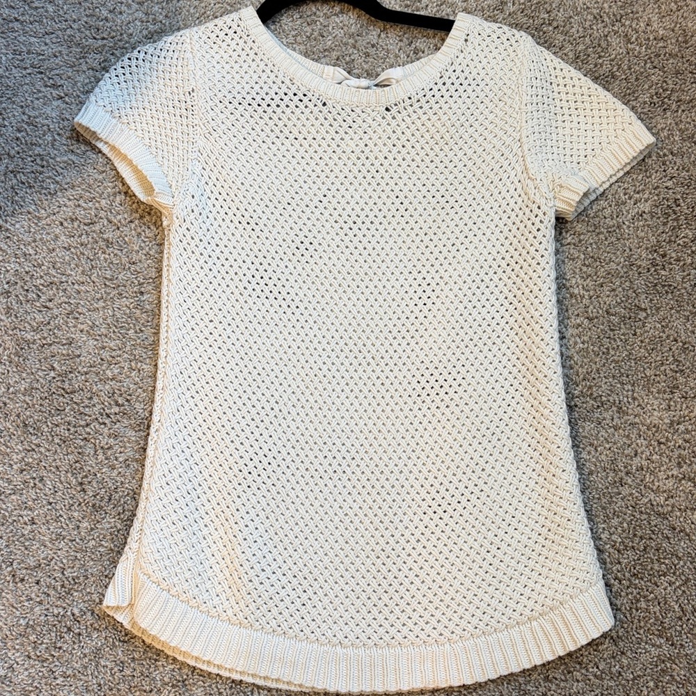 LOFT Cream Short Sleeve Knit Top